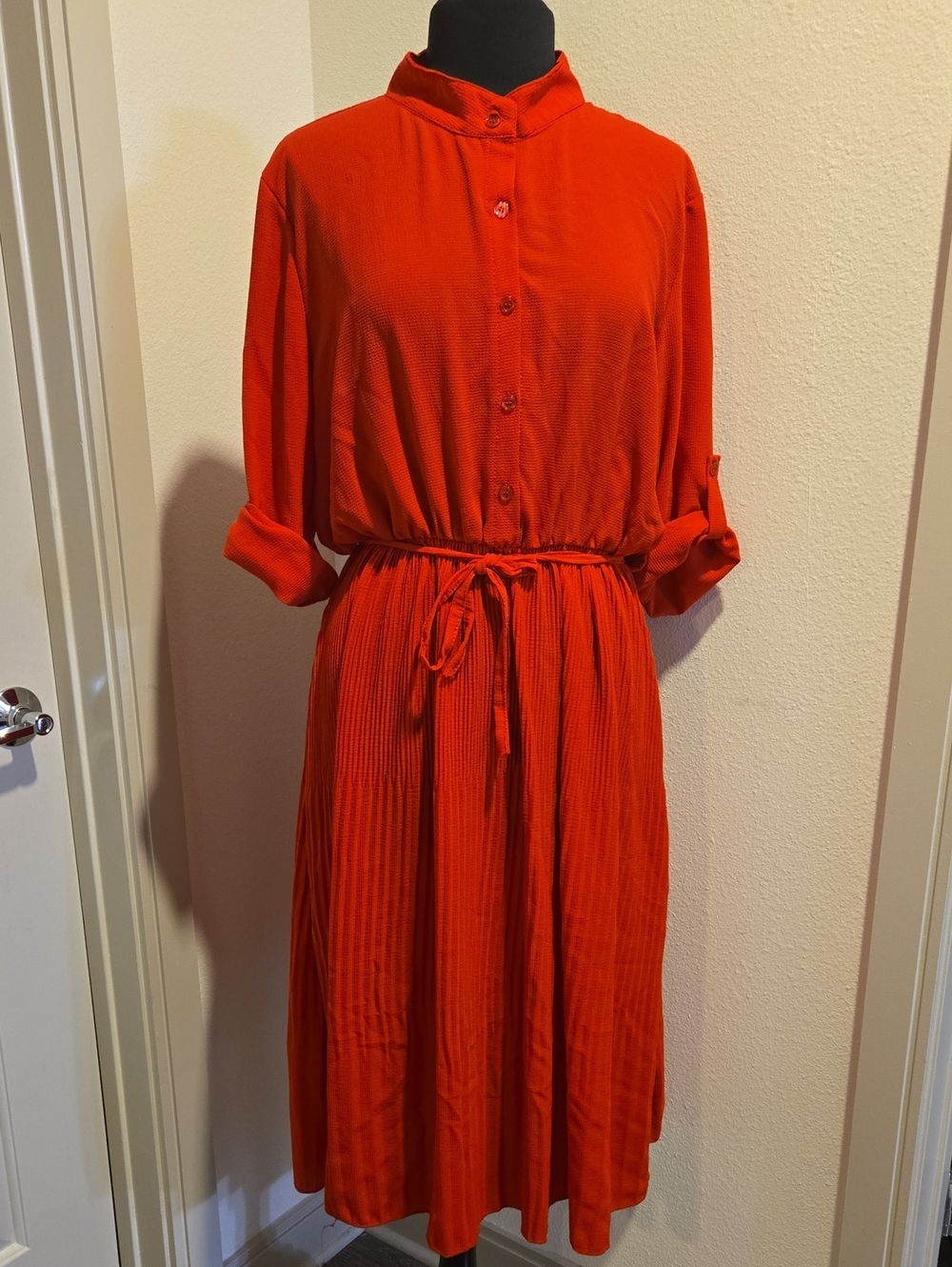 Boohoo Button-Front Orange Midi Shirt Dress with Tie Waist 16